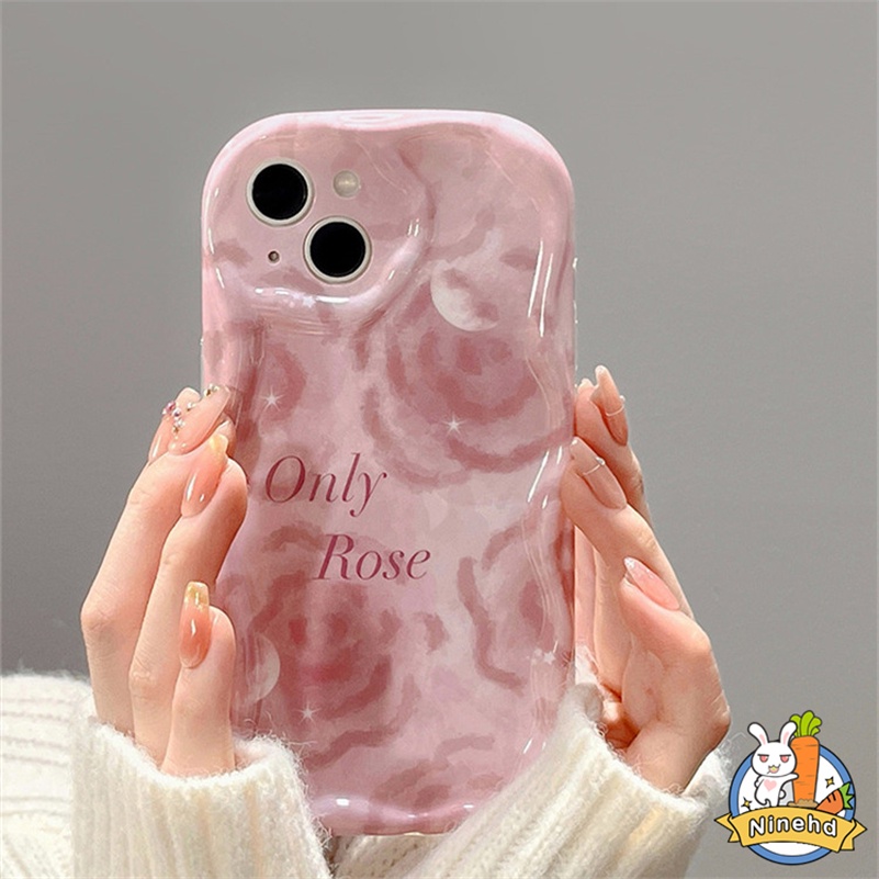 IPHONE Casing Kompatibel Untuk Iphone14 13 12 11 Pro Max X Xr Xs Max8 7 6 6s Plus SE 2020 Ins Pink Lukisan Minyak Rose Phone Case Shockproof Silikon Halus Bergelombang Soft Case Cover Pelindung