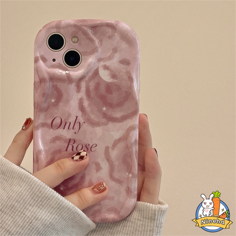 IPHONE Casing Kompatibel Untuk Iphone14 13 12 11 Pro Max X Xr Xs Max8 7 6 6s Plus SE 2020 Ins Pink Lukisan Minyak Rose Phone Case Shockproof Silikon Halus Bergelombang Soft Case Cover Pelindung