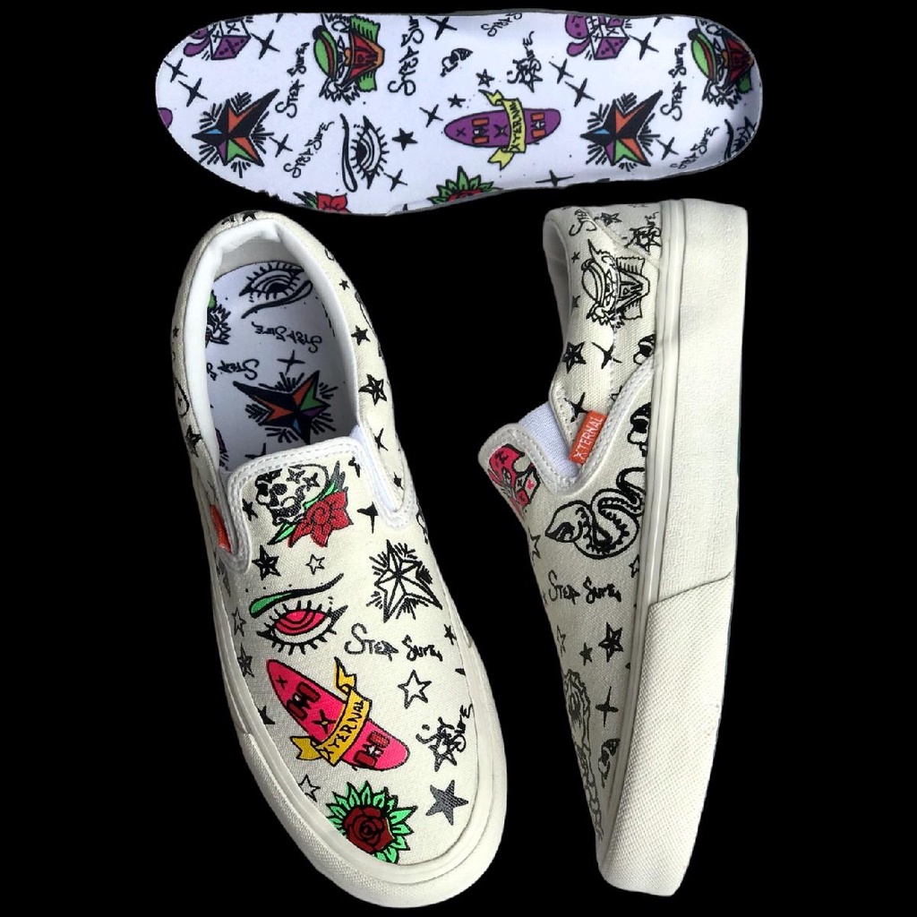 Sepatu Pria Wanita XternalStepSure Slip On X Colour Tatto Cyrano Offwhitee