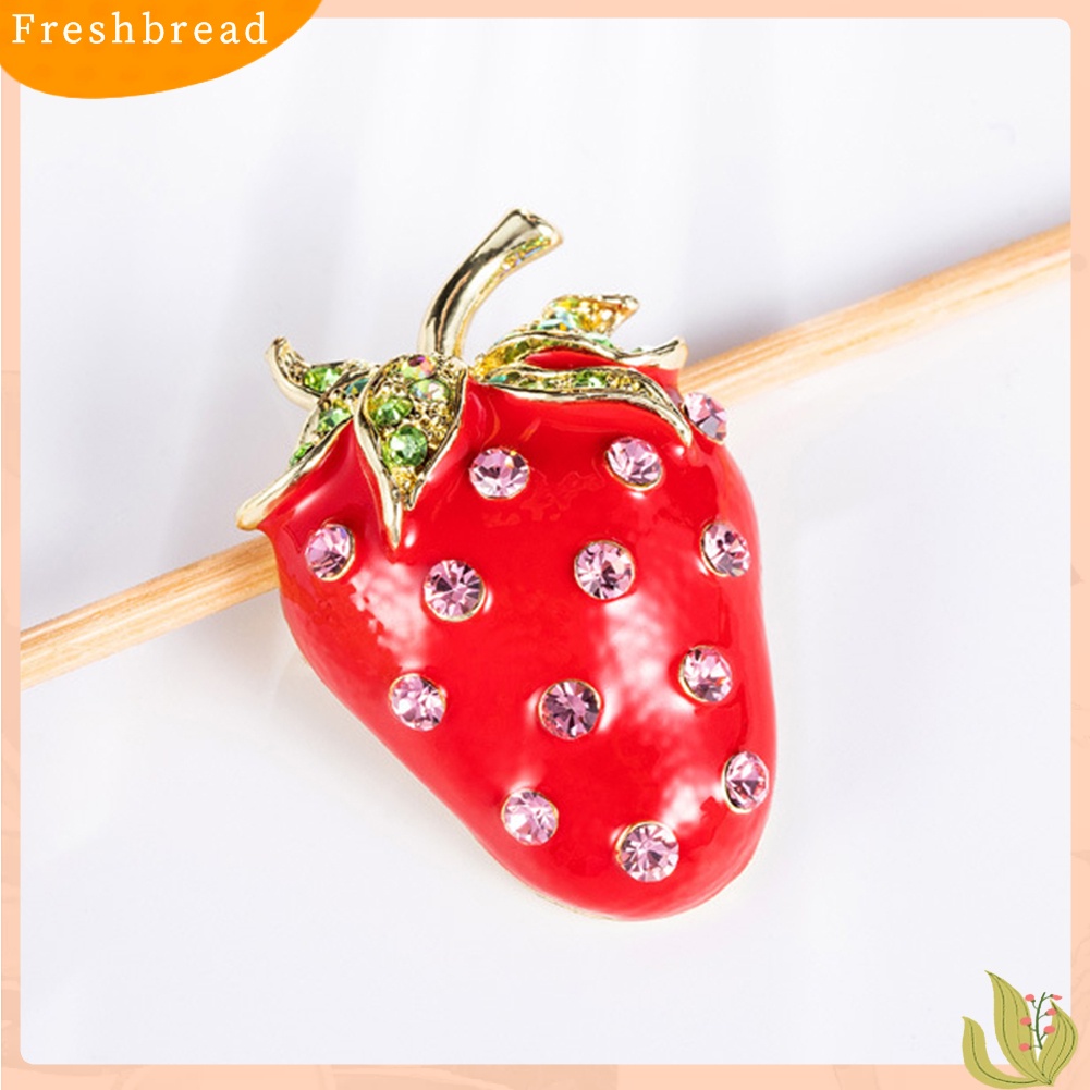 < Freshbread > Lucu Strawberry Bentuk Berlian Imitasi Hias Bros Pin Wanita Ransel Jaket Dekorasi