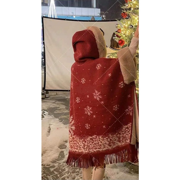 IMPORT ANGELIQUE WOMAN WINTER PONCHO FUR CAPE CHRISTMAS EDITION JUBAH NATAL BULU MUSIM DINGIN WANITA