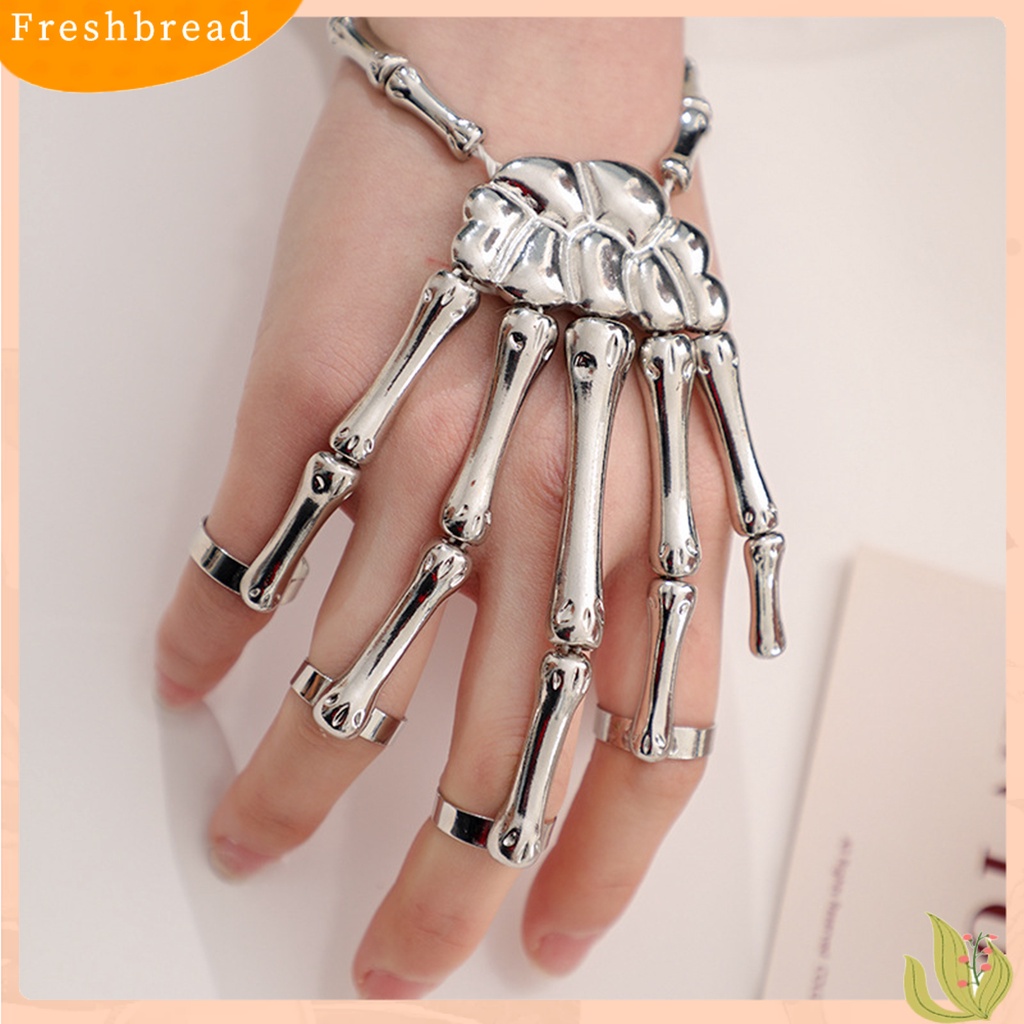 &lt; Freshbread &gt; Gelang Tangan Tangan Tengkorak Elastisitas Alloy Gothic Skeleton Halloween Cincin Bracelet Untuk Klub Malam