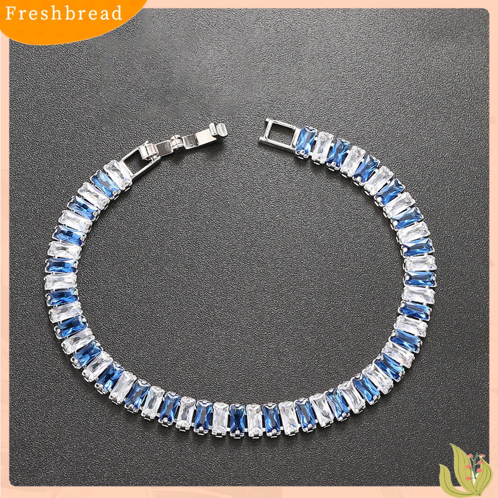 &lt; Freshbread &gt; Wanita Gelang Warna-Warni Cubic Zirconia Perhiasan Persegi Panjang Rhinestones Gelang Hadiah Ulang Tahun