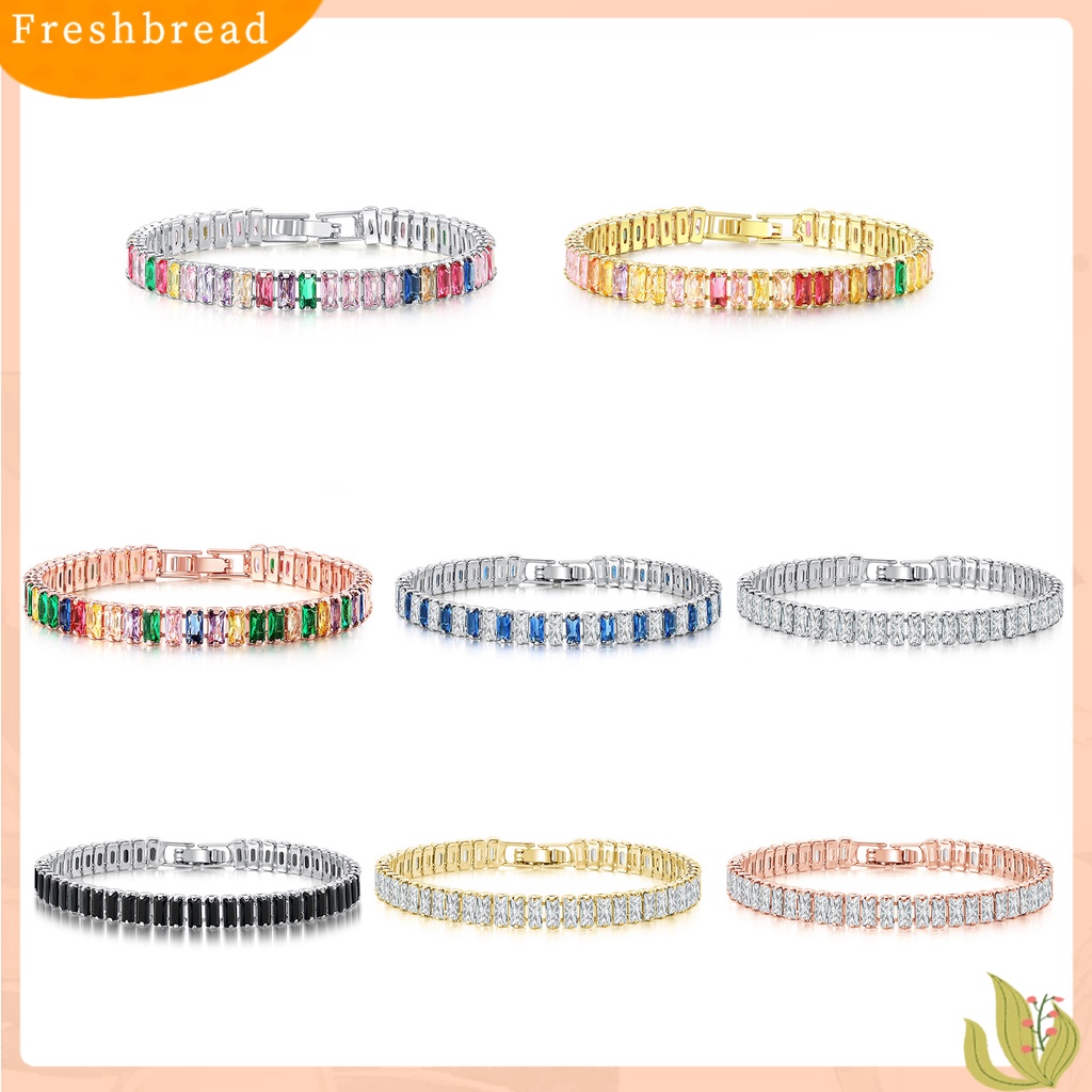 &lt; Freshbread &gt; Wanita Gelang Warna-Warni Cubic Zirconia Perhiasan Persegi Panjang Rhinestones Gelang Hadiah Ulang Tahun