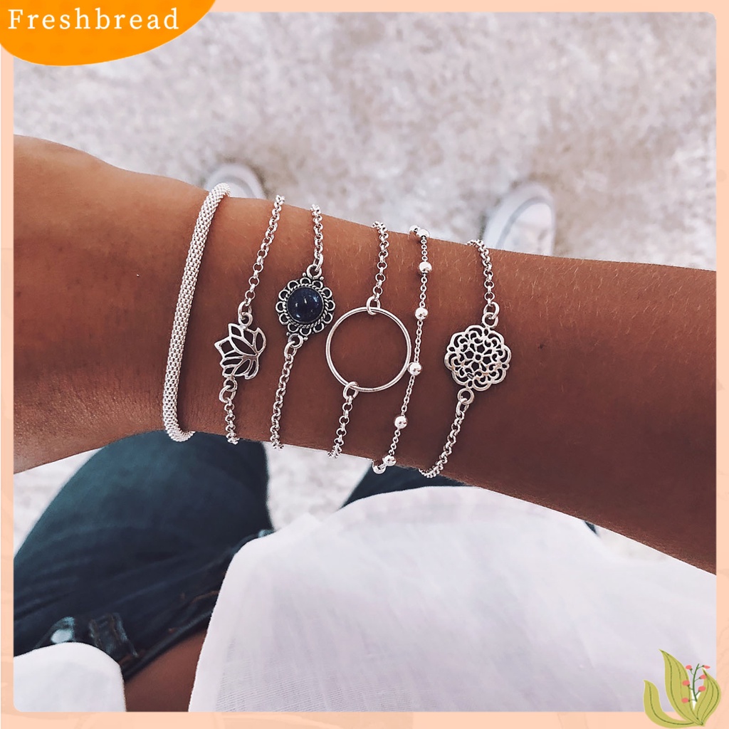 &lt; Freshbread &gt; 6Pcs/Set Wanita Gelang Set Bentuk Bunga Hollow Out Perhiasan Multi Bentuk Tangan Rantai Set Untuk Hadiah