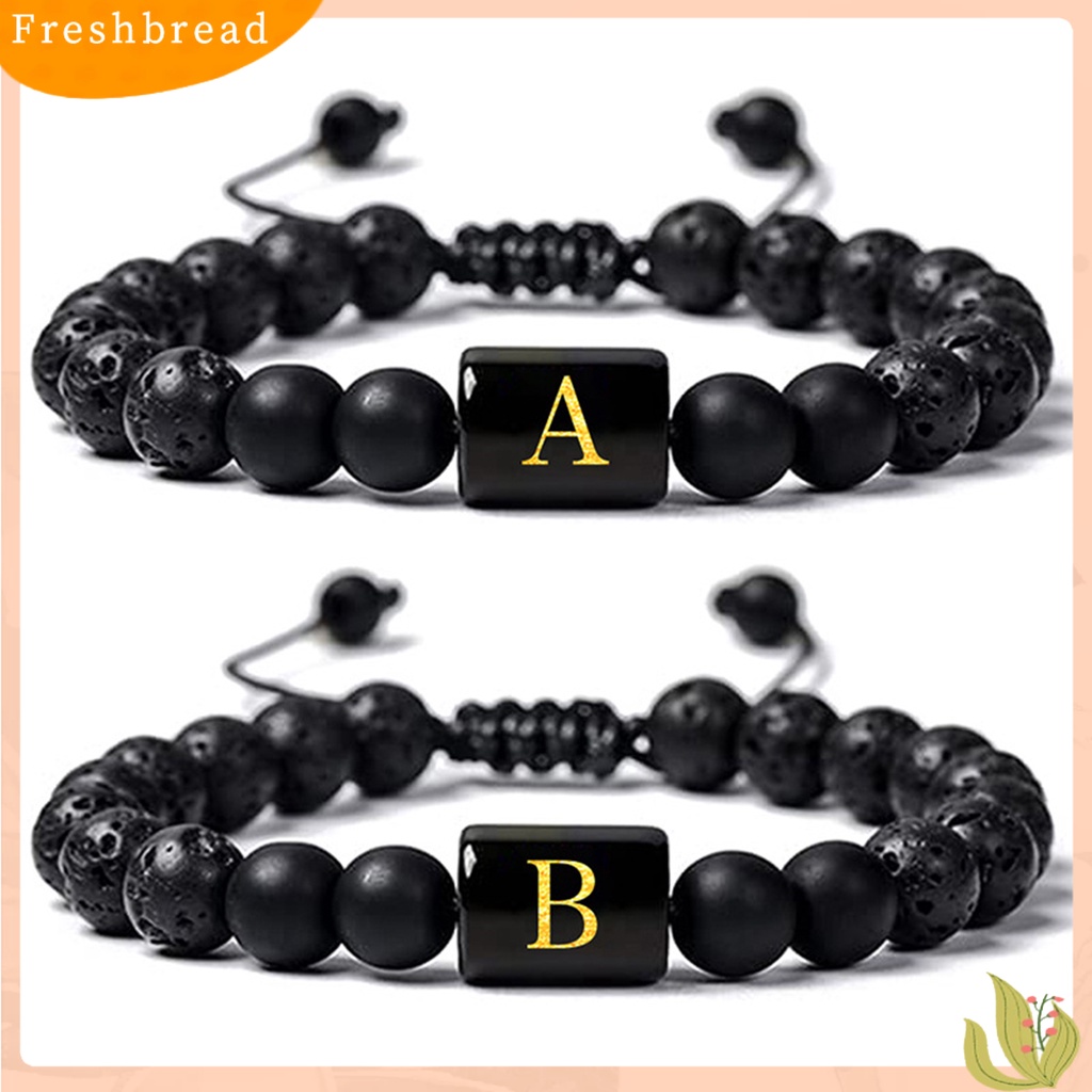 &lt; Freshbread &gt; Unisex Gelang A-Z Huruf Frosted Manik-Manik Batu Imitasi Adjustable Gelang Penghilang Stres Fashion Perhiasan