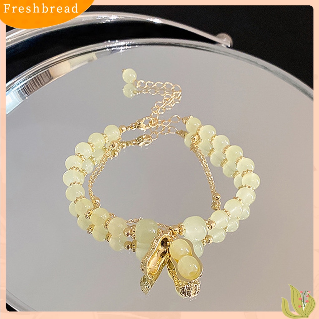 &lt; Freshbread &gt; Wanita Gelang Double-layers Beaded Faux Crystal Golden Link Rantai Adjustable Peanut Pendant Ladies Bangle Perhiasan Fashion