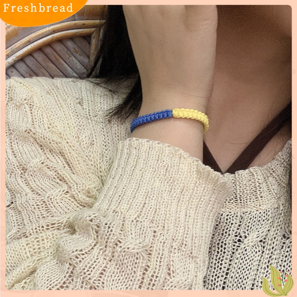 < Freshbread > Tenun Tangan Tali Kuat Dikepang Gelang Tahan Aus Gaya Etnik Biru Kuning Patchwork Adjustable Gelang Perhiasan Aksesoris