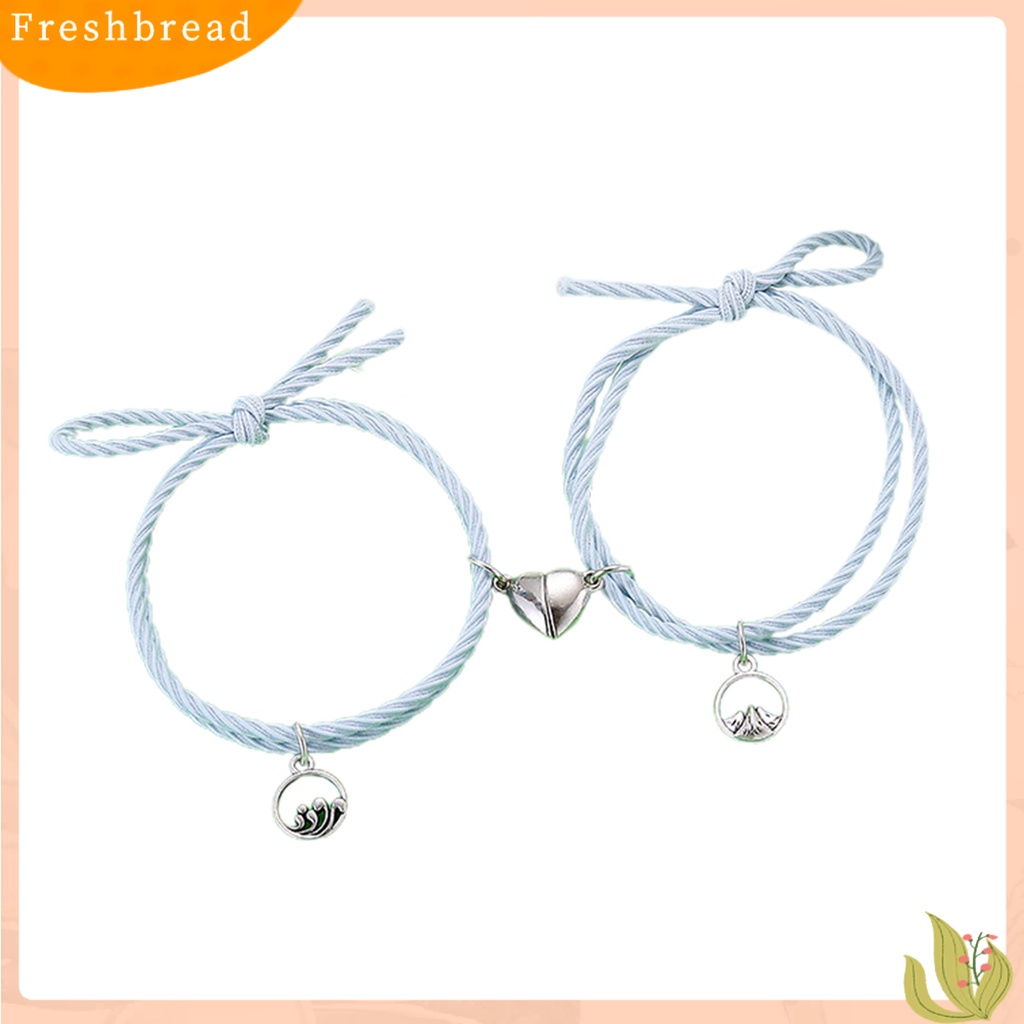 &lt; Freshbread &gt; 1pasang Gelang Couple Hati Menarik ic Dekoratif All-match Adjustable Perhiasan Hadiah Gelang Karet Wanita Pria Gunung Laut Kunci Lock Persahabatan Pesona Bracelets