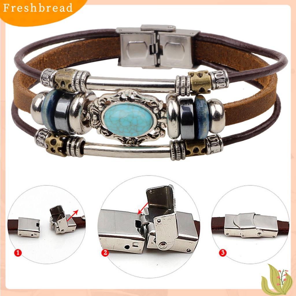 &lt; Freshbread &gt; Gelang Unisex Manik-Manik Perhiasan Imitasi Turquoise Gelang Rantai Tali Vintage Untuk Pakaian Sehari-Hari