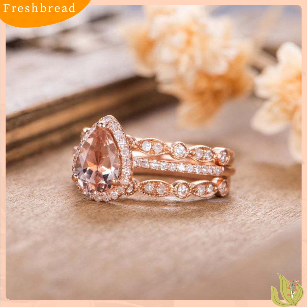 &lt; Freshbread &gt; 3Pcs/Set Wanita Pear Berbentuk Berlian Imitasi Stackable Rings Hadiah Perhiasan Pesta Pernikahan