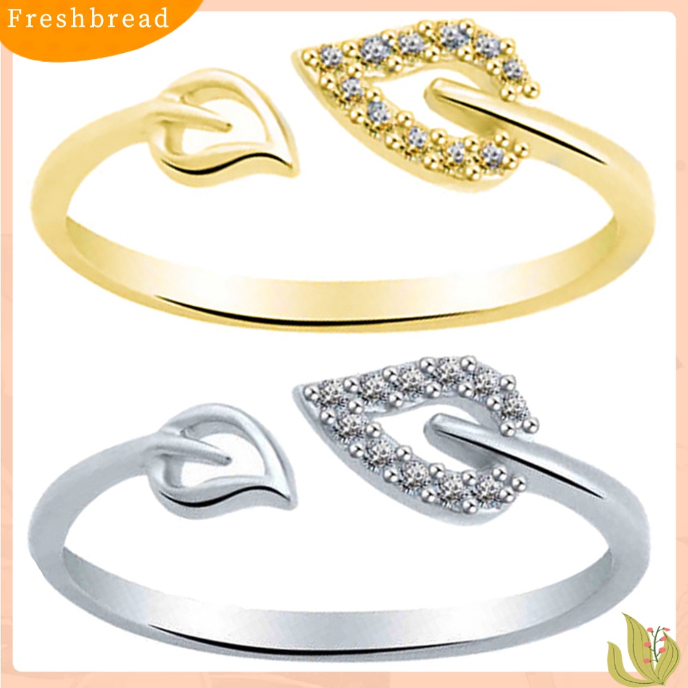 &lt; Freshbread &gt; Unik Dapat Disesuaikan Berongga Hati Daun Berlian Imitasi Pembukaan Jari Cincin Wanita Perhiasan