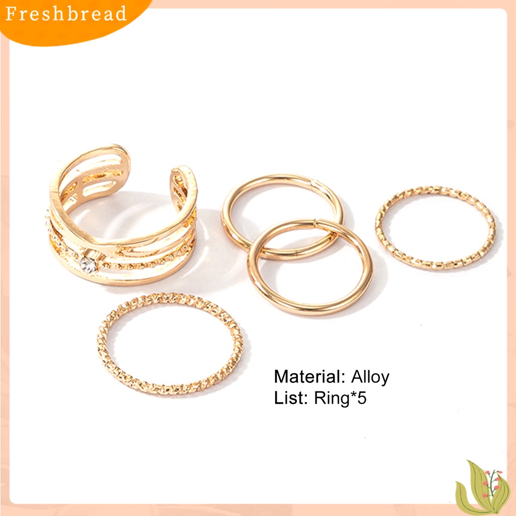 &lt; Freshbread &gt; 5Pcs/Set Cincin Ringan All-matched Warna Emas Shiny Joint Ring Untuk Pernikahan