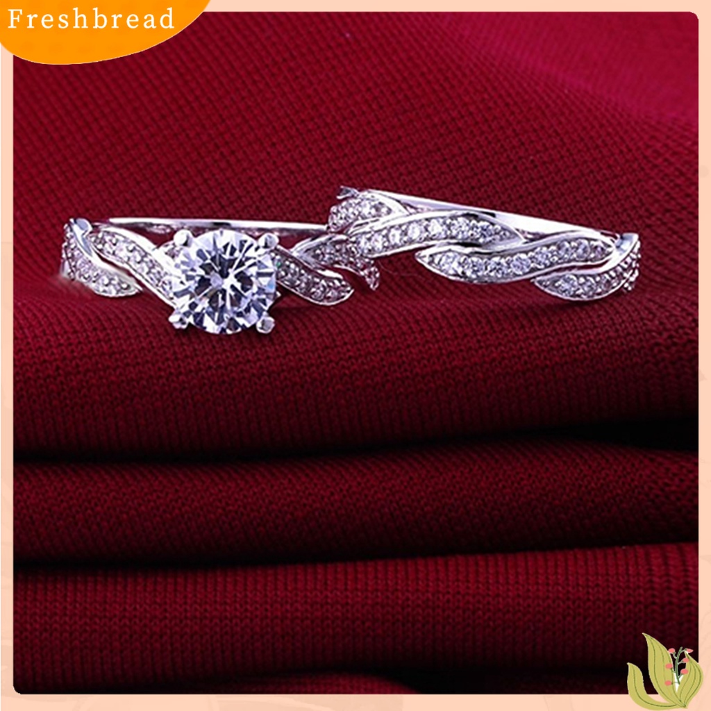 &lt; Freshbread &gt; 2Pcs/Set Cincin Wanita Desain Salib Aksesoris Perhiasan Hias Berlian Imitasi Bertatahkan Cincin Untuk Pernikahan