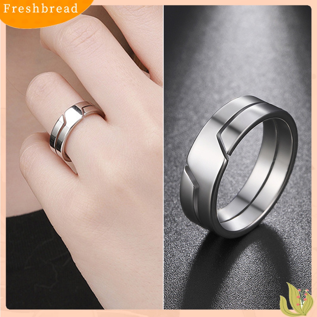 &lt; Freshbread &gt; Cincin Couple Klasik Geometri Glossy Hias Semua Pertandingan Hadiah Perhiasan Stainless Steel Pria Wanita Kepribadian Pola Garis Pertunangan Jari Cincin Untuk Pakaian Sehari-Hari