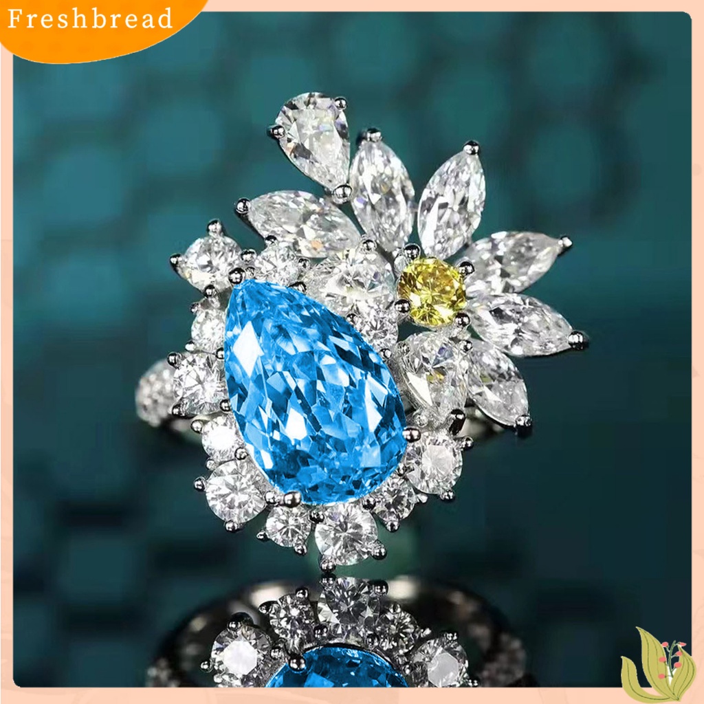 &lt; Freshbread &gt; Wanita Cincin Bunga Drop-shaped Faux Topaz Perhiasan Fashion Penampilan Adjustable Pembukaan Anting Cincin Jari Untuk Pernikahan