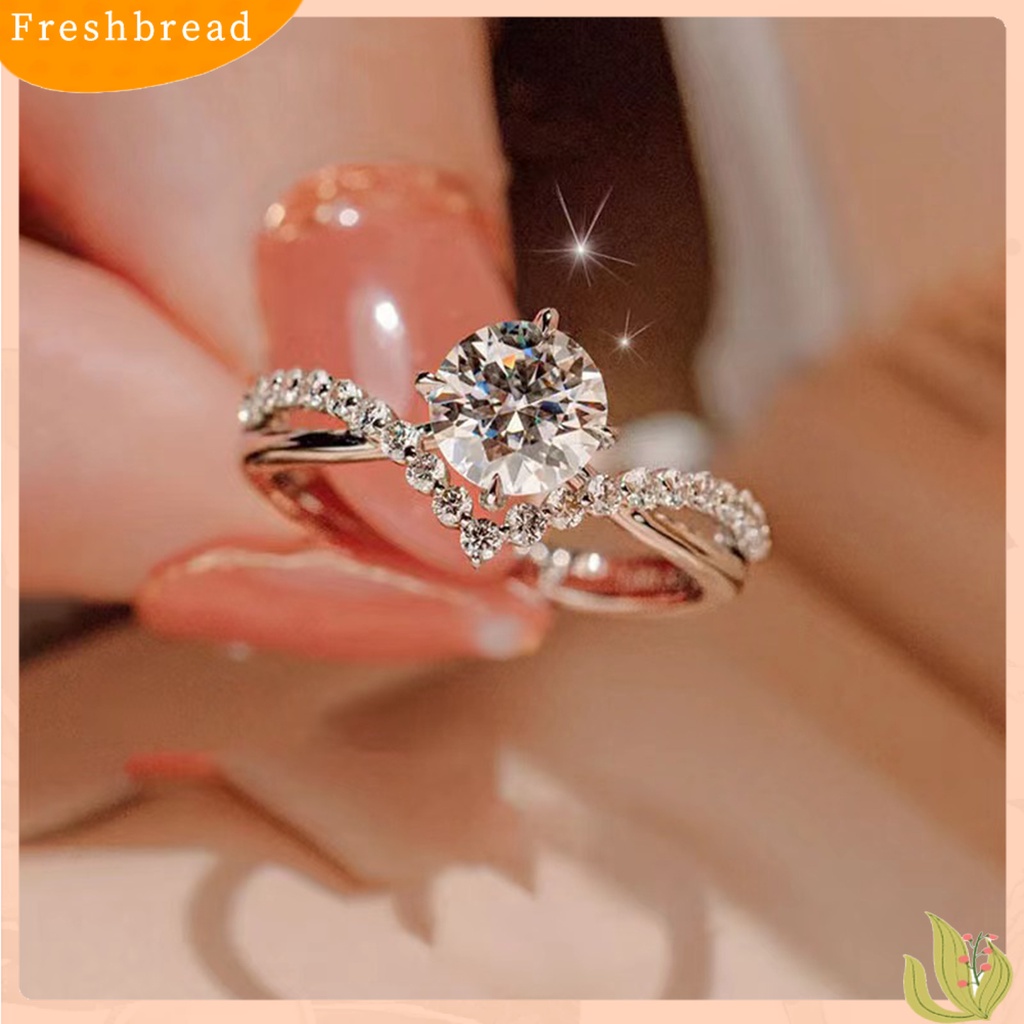 &lt; Freshbread &gt; Pasangan Cincin Pembukaan Dapat Disesuaikan Mewah Hadiah Pernikahan Berlian Imitasi Berkilau Wanita Pria Cincin Fashion Perhiasan