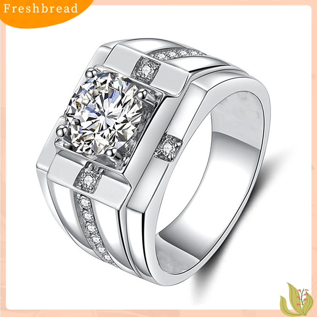 &lt; Freshbread &gt; Cincin Zircon Bersinar Geometris Berlian Imitasi Hias Electroplating Hypoallergenic Dekorasi Perhiasan Pria Pertunangan Open Finger Ring Band Untuk Hadiah