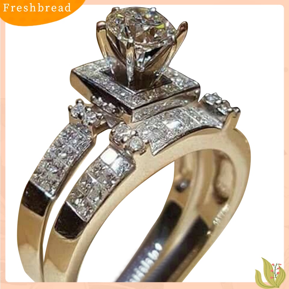 &lt; Freshbread &gt; 2Pcs/Set Pertunangan Pernikahan Berlian Imitasi Mengkilap Lamaran Cincin Jari Perhiasan Hadiah