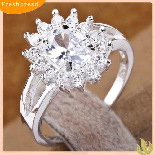 &lt; Freshbread &gt; Fashion Wanita OL Mewah Shiny Zircon Sun Flower Perak Disepuh Cincin Perhiasan Hadiah