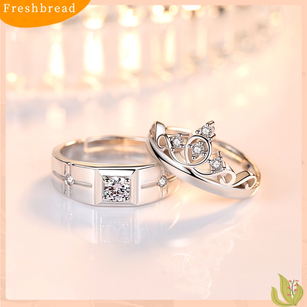 &lt; Freshbread &gt; Cincin Kawin Cinta Romantis Shiny Matching Bentuk Mahkota Pernikahan Circlet Fashion Jewelry