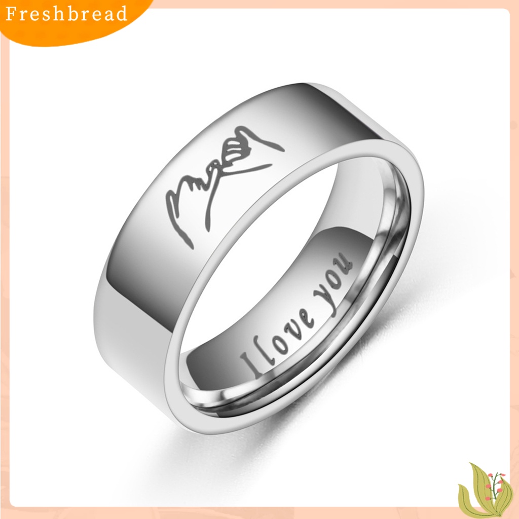 &lt; Freshbread &gt; Cincin Couple I Love You Lettering Hias Kasual Poles Semua Pertandingan Hadiah Perhiasan Stainless Steel Man Woman Hand in Hand Finger Ring Wedding Band Untuk Hari Kasih Sayang