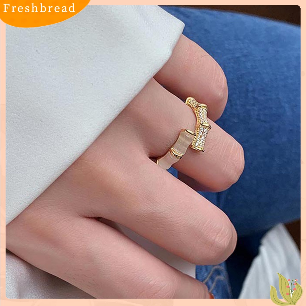 &lt; Freshbread &gt; Cincin Wanita Bentuk Bambu Bukaan Dapat Disesuaikan Cubic Zirconia Hias Women Circlet Untuk Pakaian Sehari-Hari
