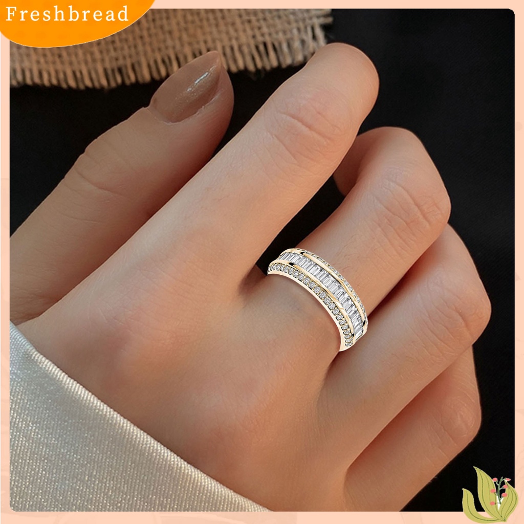 &lt; Freshbread &gt; Wanita Cincin Sederhana Simetris Berkilau Tiga Baris Berlian Imitasi Knuckle Ring Perhiasan Pengantin