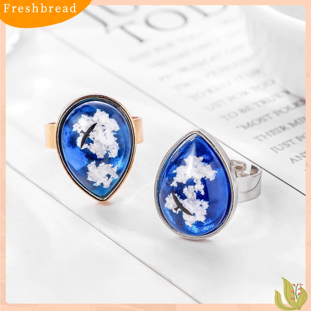 &lt; Freshbread &gt; Wanita Fashion Bulat Tetesan Air Awan Elang Safir Imitasi Bertatahkan Cincin Perhiasan