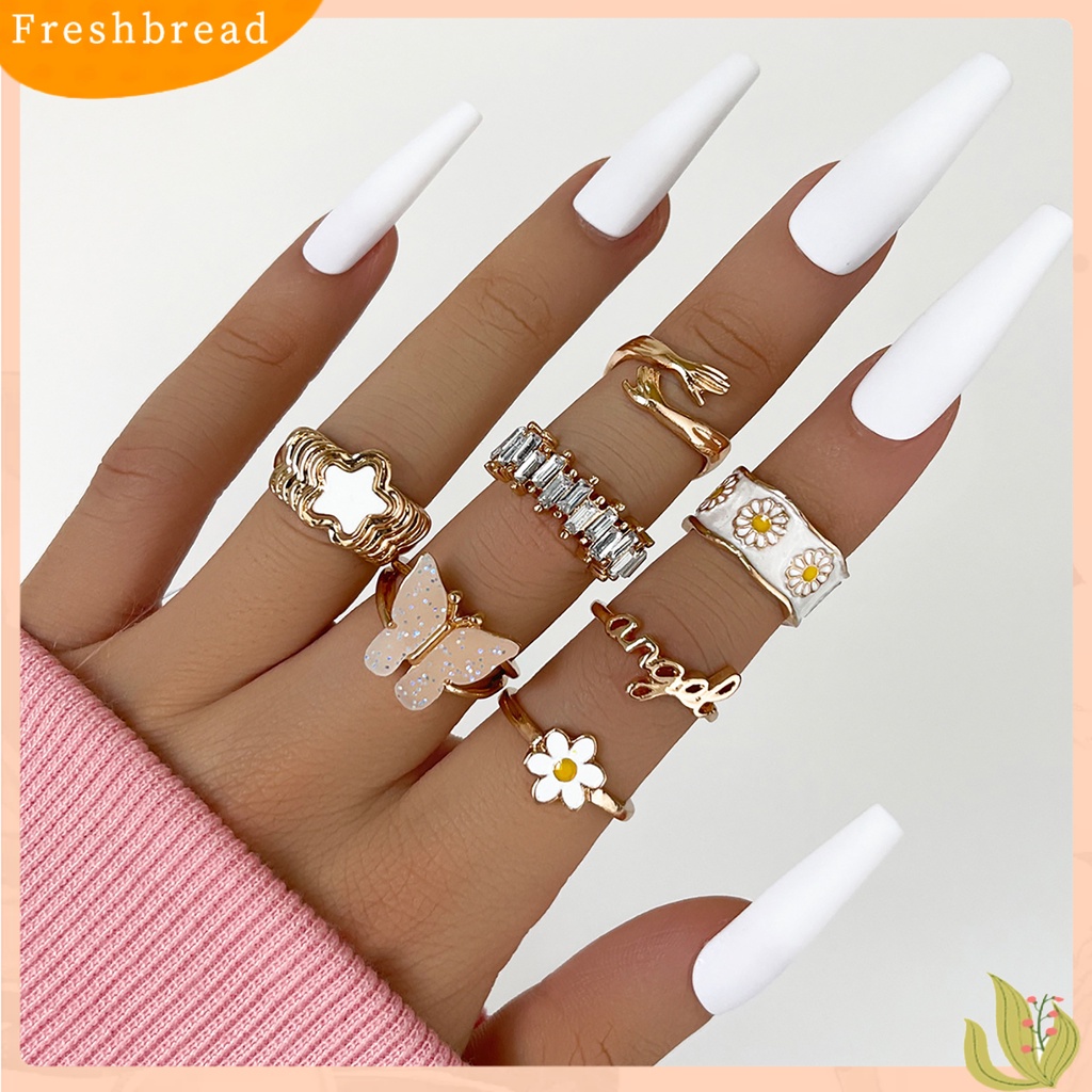 &lt; Freshbread &gt; 7 Pcs Knuckle Rings Butterfly Gothic Wanita Indah Stackable Finger Rings Perhiasan Hadiah