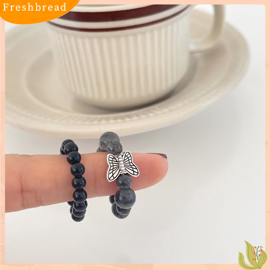 &lt; Freshbread &gt; 2Pcs/Set Beads Rings Butterfly Decor Handmade Personality Bright Luster Shining Decoration Permukaan Halus Multi Manik-Manik Batu Alam Tali Rantai Rings Fashion Perhiasan