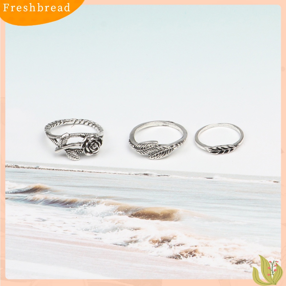 &lt; Freshbread &gt; 10 Pcs Wanita Retro Mawar Ukir Imitasi Pirus Susun Jari Cincin Perhiasan Hadiah