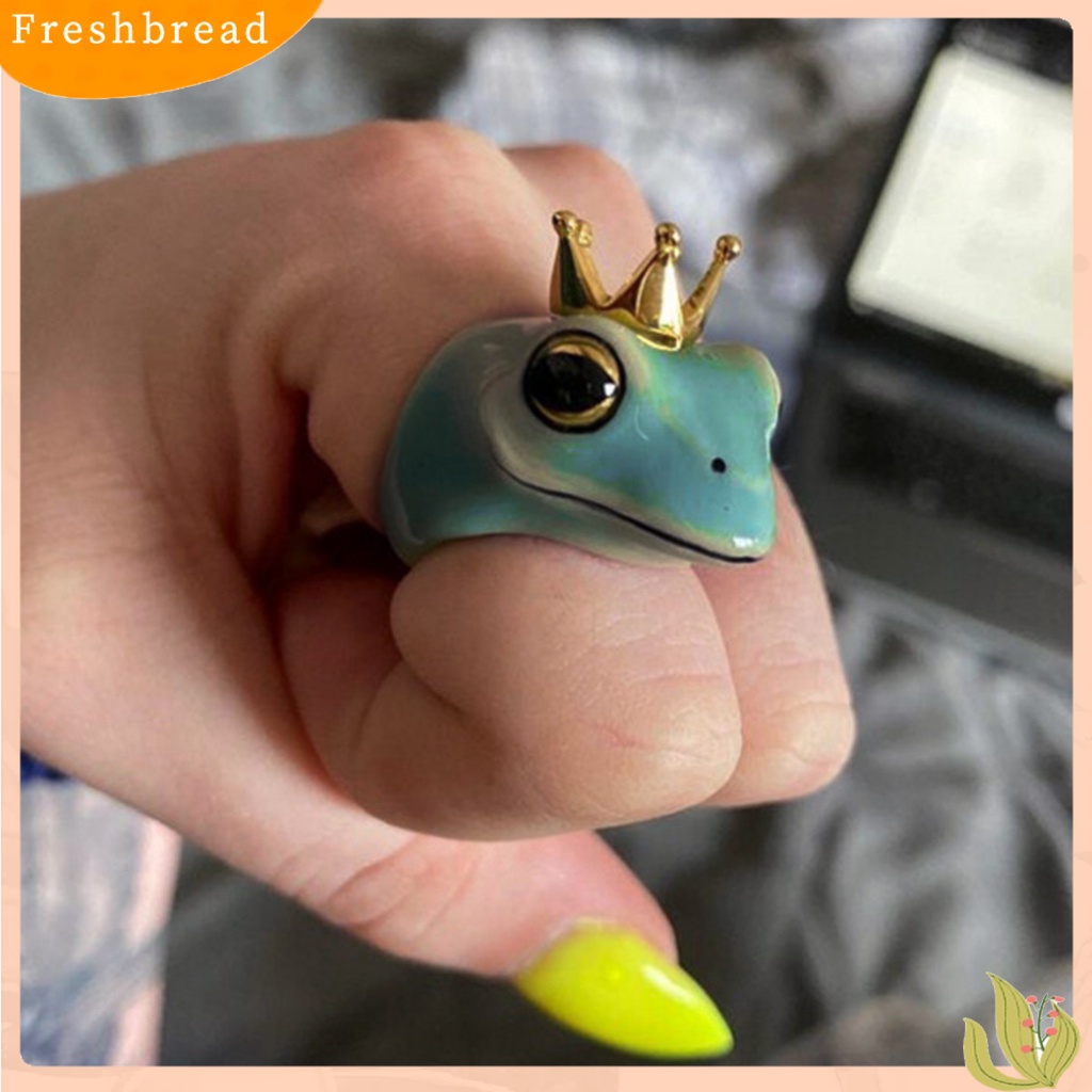 &lt; Freshbread &gt; Cincin Unisex Bentuk Kodok Perhiasan Lucu Kartun Mahkota Jari Ring Untuk Pesta