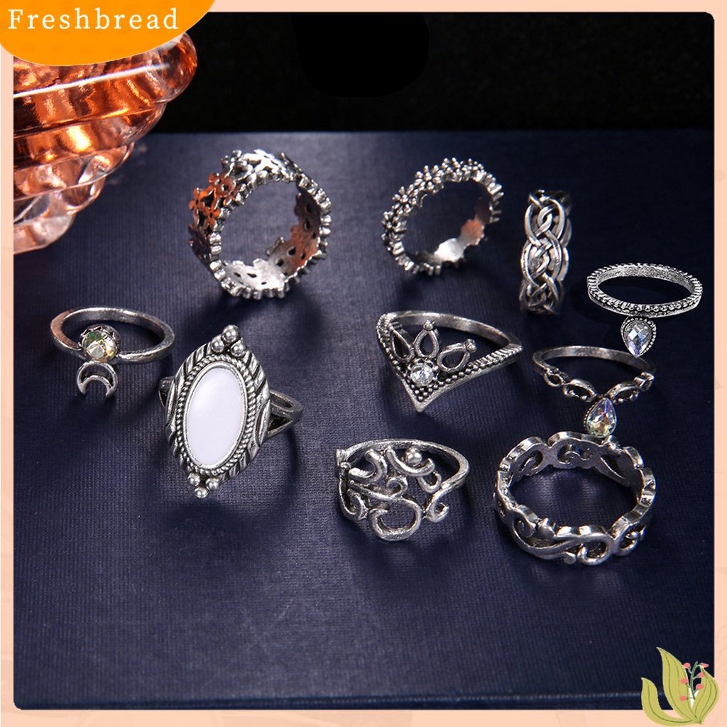 < Freshbread > 10 Pcs Wanita Buku Jari Cincin Bulan Berongga Keluar Bohemian Stackable Rings Perhiasan Aksesoris