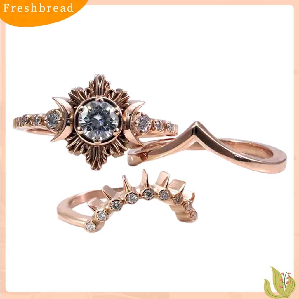 &lt; Freshbread &gt; 3Pcs Cincin Wanita Bulan Matahari Stackable Perhiasan Bohemian Tahan Lama Finger Rings Untuk Pacaran