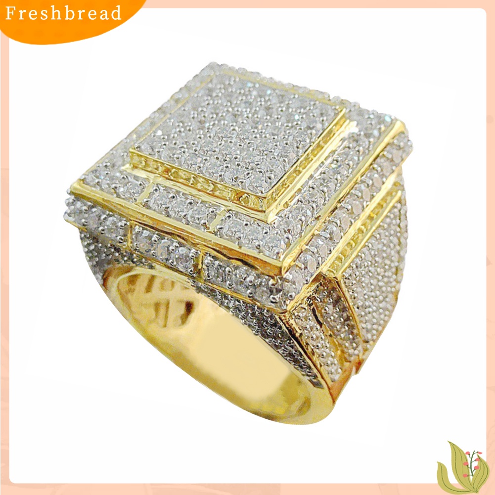 &lt; Freshbread &gt; Pria Fashion Besar Persegi Hip Hop Penuh Micro Berlian Imitasi Pave Rings Perhiasan Pernikahan