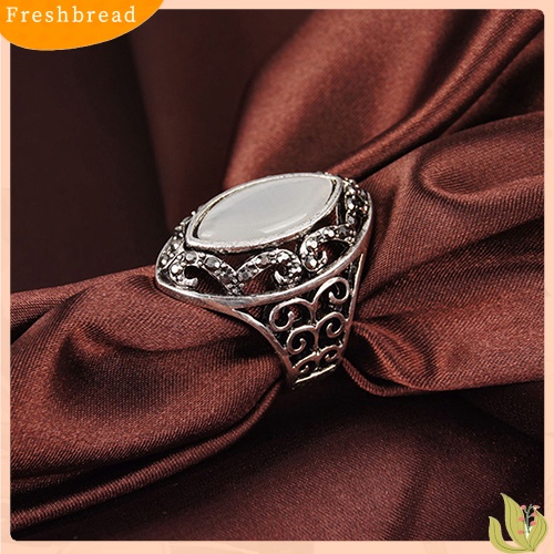 &lt; Freshbread &gt; Wanita Mewah Gaya Royal Berongga Besar Resin Opal Pesta Pernikahan Cincin Perhiasan