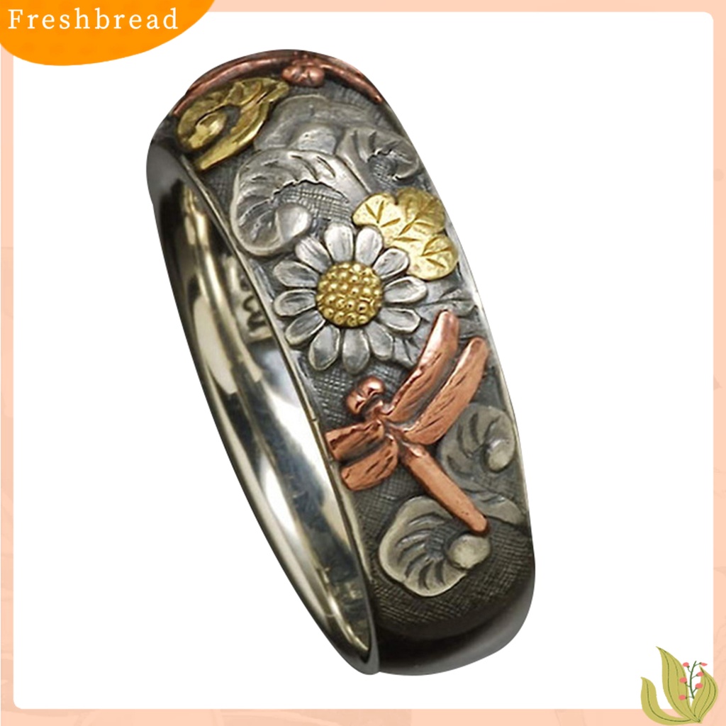 &lt; Freshbread &gt; Wanita Pria Elegan Motif Bunga Matahari Capung Desain Jari Cincin Band Perhiasan