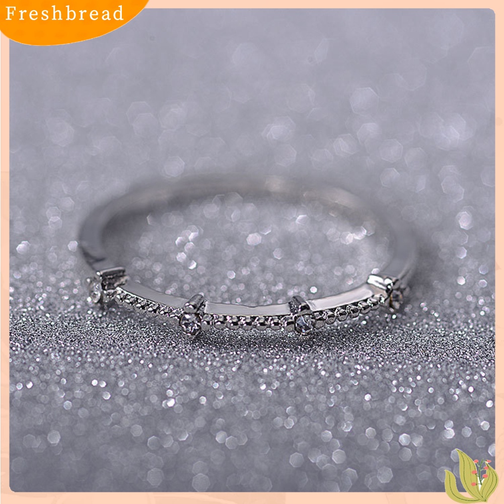< Freshbread > Wanita4 Berlian Imitasi Bertatahkan Tipis Jari Cincin Pernikahan Pertunangan Perhiasan Hadiah
