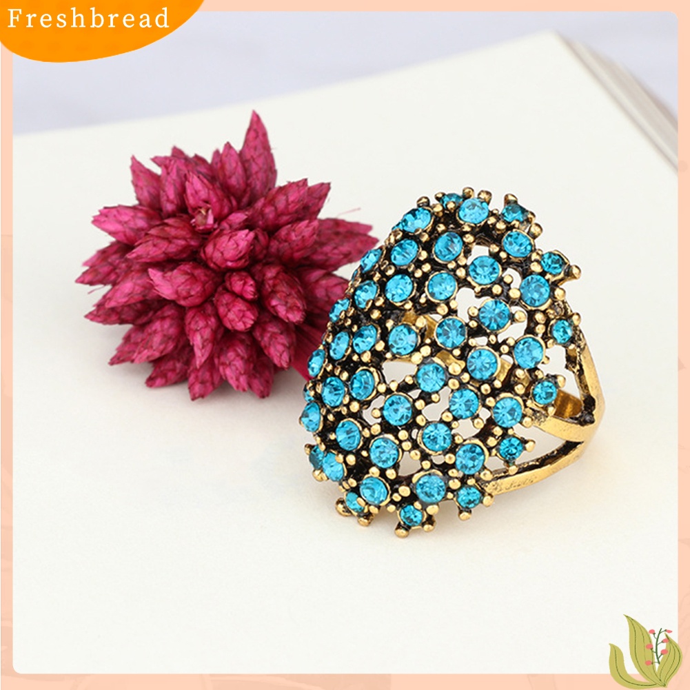 &lt; Freshbread &gt; Mewah Oval Warna-Warni Berlian Imitasi Bertatahkan Wanita Jari Cincin Pesta Perhiasan Hadiah