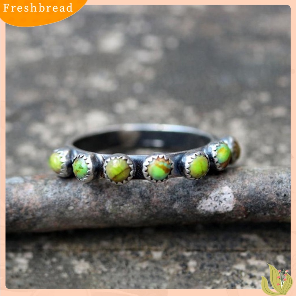 &lt; Freshbread &gt; Retro Gaya Etnik Turquoise Bulat Kecil Beads Cincin Wanita Perhiasan Aksesoris