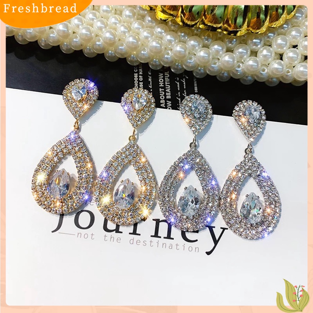 &lt; Freshbread &gt; 1pasang Anting Menjuntai Berlian Imitasi Mengkilap Hias Berlebihan Berkilau Geometris Hias Hadiah Wanita Tetesan Air Liontin Stud Earrings Perhiasan Untuk Perjamuan
