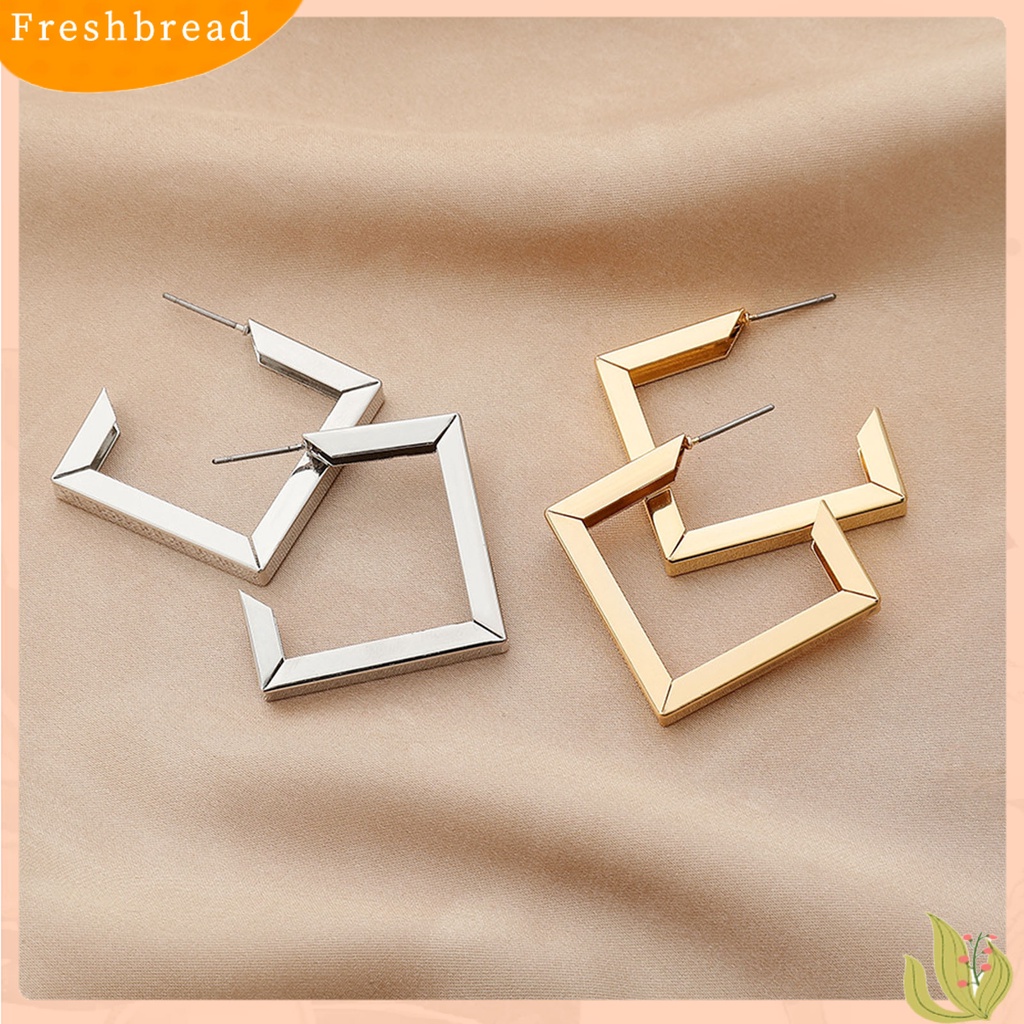 &lt; Freshbread &gt; 1pasang Anting Tusuk Bentuk Rhombic Ins Style Jewelry Plated Geometric Drop Earrings Untuk Pesta