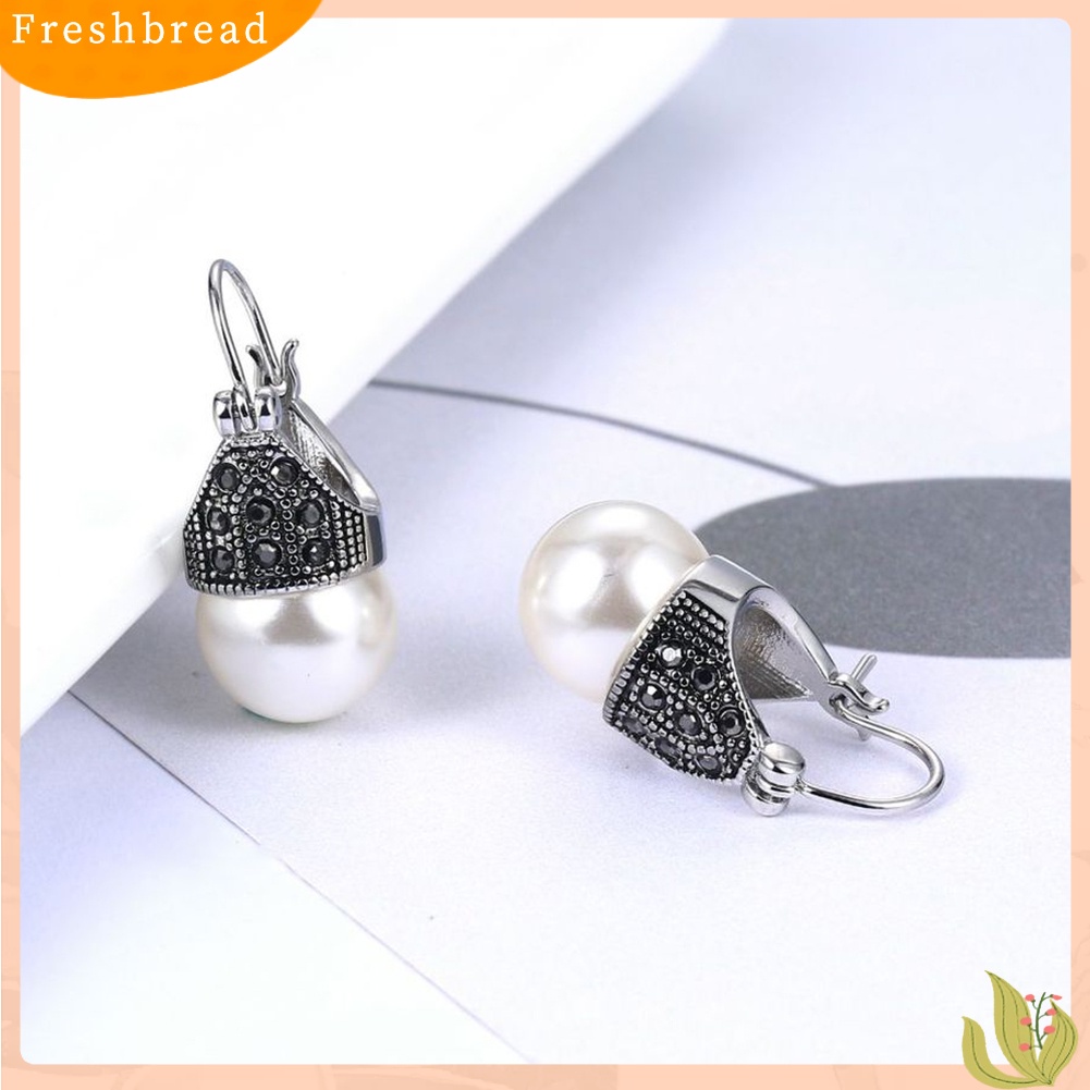 &lt; Freshbread &gt; Wanita Vintage Cubic Zirconia Hias Mutiara Imitasi Liontin Anting Perhiasan Hadiah