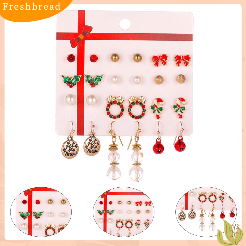 &lt; Freshbread &gt; 12pasang Anting Natal Warna-Warni Indah Bell Elk Stud Earrings Untuk Tahun Baru