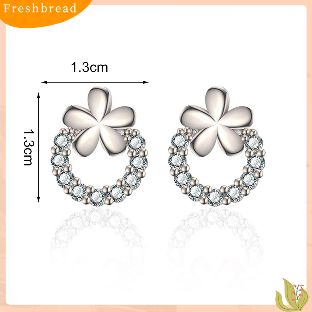 &lt; Freshbread &gt; 1pasang Ear Studs Round Ring Elegan Mini Hadiah Fashion Perhiasan Sparkling Cubic Zirconia Plum Blossom Women Earrings Untuk Harian