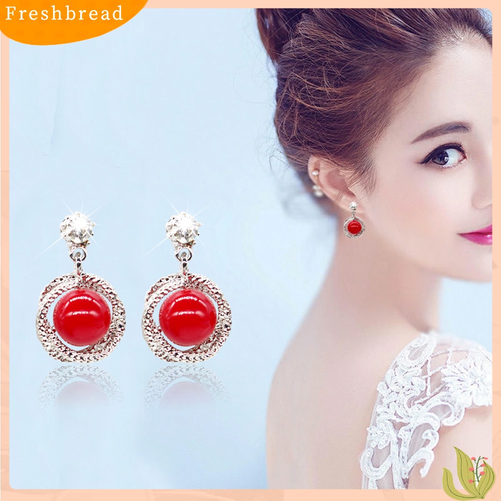 &lt; Freshbread &gt; Wanita Elegan Berlian Imitasi Mutiara Imitasi Lingkaran Menjuntai Ear Stud Earrings Perhiasan Hadiah