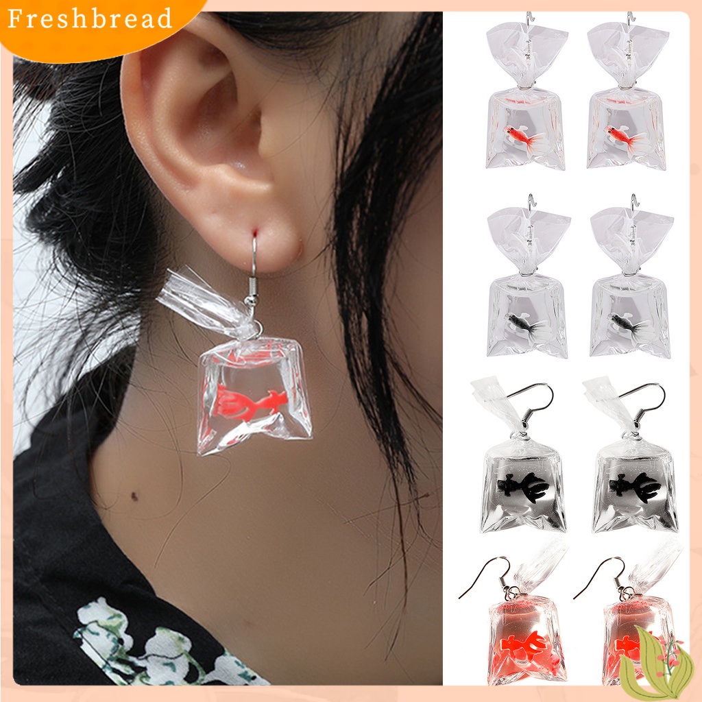 &lt; Freshbread &gt; 1pasang Drop Earrings Lucu Kartun Transparan Bentuk Kantong Air Realistis Dekoratif Hadiah Wanita Ikan Mas Menjuntai Kait Anting Pesona Perhiasan Aksesori Busana