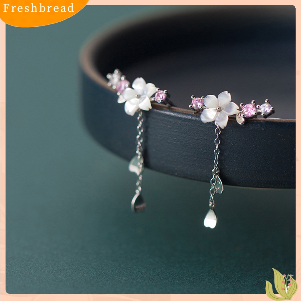 &lt; Freshbread &gt; 1pasang Anting Pejantan Shell Bunga Rantai Liontin Berlian Imitasi Elegan Bertatahkan Menjuntai Anting-Anting Perhiasan Fashion