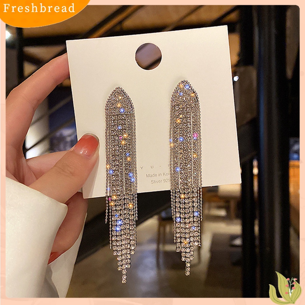 &lt; Freshbread &gt; 1pasang Menjuntai Anting Bling Berlian Imitasi Elegan Hadiah Bohemian Logam Jumbai Wanita Stud Earrings Fashion Jewelry